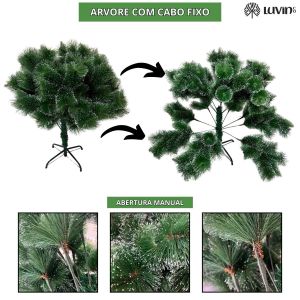 Árvore De Natal Pom Pom Verde Com Pontas Nevada 1,50m 260 Galhos Grande Pinheiro Toque De Neve Cheia Luxo