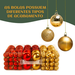 Kit 100 Bolas de Natal Mista Lisas Glitter Decoração Enfeite Árvore de Natal com Ponteira LuvinCo