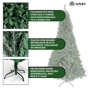 Árvore De Natal Pinheiro Canadense Luxo 2,40m 1500 Galhos Tradicional Verde Imperial Premium Grande Cheia Luvinco