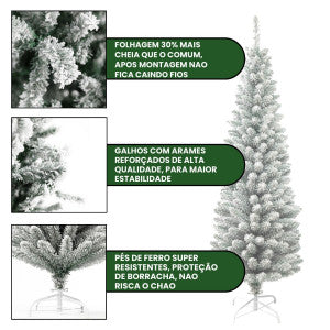 Árvore Natal Slim Nevada 2,10m 700 Galhos Pinheiro Tradicional Fina Luxo Cheia Luvinco