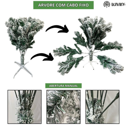 Árvore De Natal Pinheiro Nevada 1,50m 400 Galhos Premium Tradicional Grande Branca Cheia Neve Luxo Luvinco