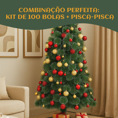 Kit 100 Bolas de Natal Mista Lisas Glitter Decoração Enfeite Árvore de Natal com Ponteira LuvinCo