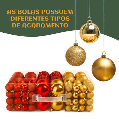 Kit 60 Bolas de Natal Mista Lisas Glitter Decoração Enfeite Árvore de Natal com Ponteira LuvinCo