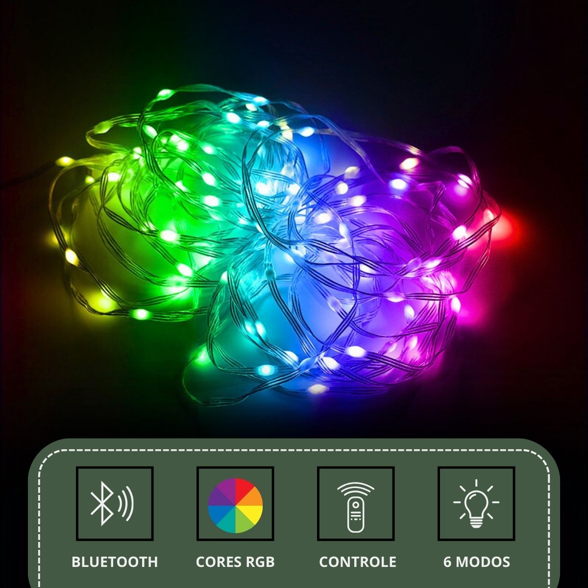 Pisca Pisca 100 Leds 10m Natal Smart Bluetooth USB 100 Controle 6 Funções IP65 Prova De Água LuvinCo