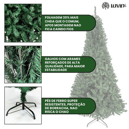 Árvore De Natal Pinheiro Canadense Luxo 1,50m 450 Galhos Tradicional Verde Imperial Premium Grande Cheia Luvinco