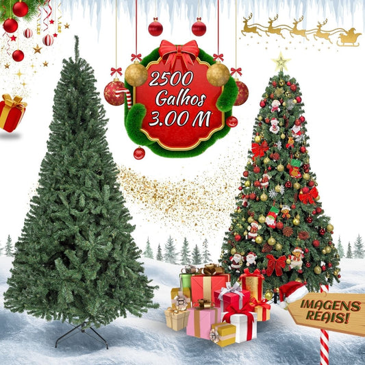 Árvore De Natal Pinheiro Canadense Luxo 3,00m 2500 Galhos Tradicional Verde Imperial Premium Grande Cheia Luvinco