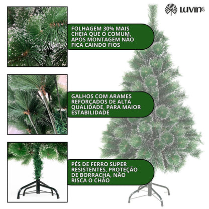 Árvore De Natal Pom Pom Verde Com Pontas Nevada 1,80m 360 Galhos Grande Pinheiro Toque De Neve Cheia Luxo