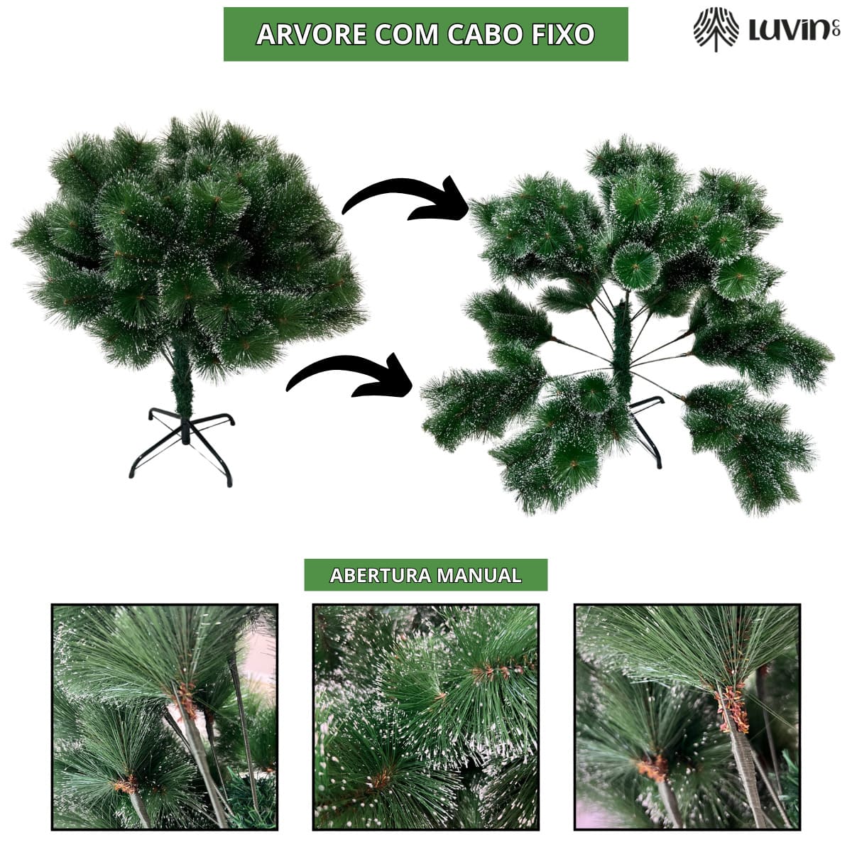 Árvore De Natal Pom Pom Verde Com Pontas Nevada 1,80m 360 Galhos Grande Pinheiro Toque De Neve Cheia Luxo