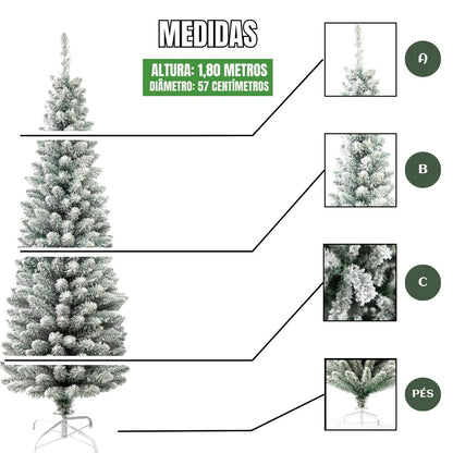 Árvore Natal Slim Nevada 1,80m 500 Galhos Pinheiro Tradicional Fina Luxo Cheia Luvinco