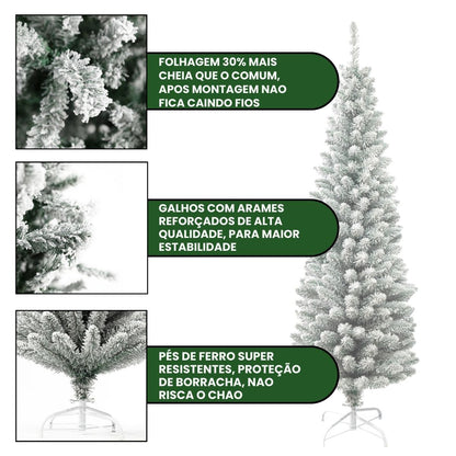 Árvore Natal Slim Nevada 2,40m 800 Galhos Pinheiro Tradicional Fina Luxo Cheia Luvinco